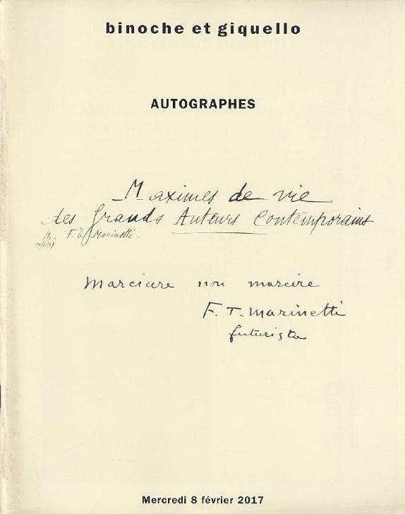 Binoche et Giquello February 2017 19th & 20th Century Autographs and Manuscripts