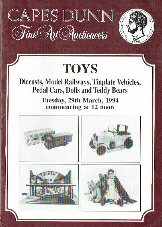 Capes Dunn March 1994 Toys - Diecasts, Railways, Pedal Cars & Teddy Bears