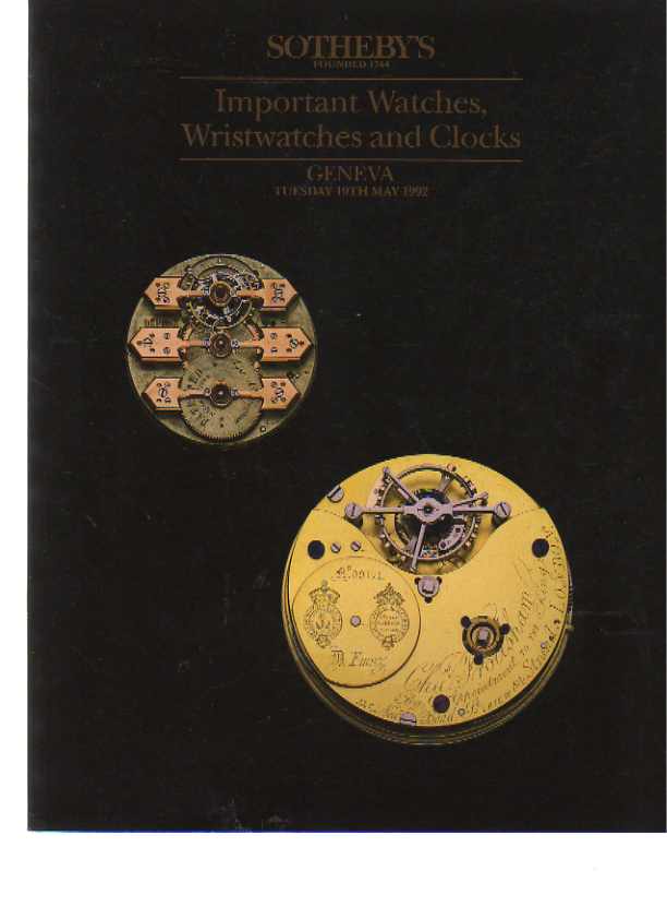 Sothebys May 1992 Important Watches, Wristwatches & Clocks (Digital Only)