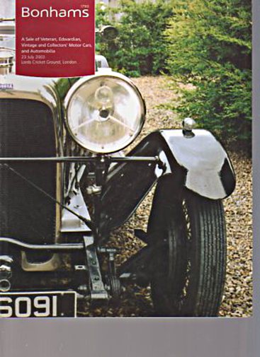 Bonhams 2003 Veteran, Edwardian, Collectors & Vintage Cars