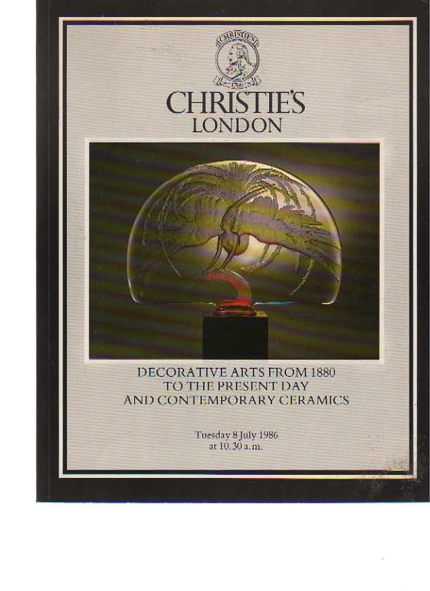 Christies July 1986 Decorative Arts from 1880 to the Present Day