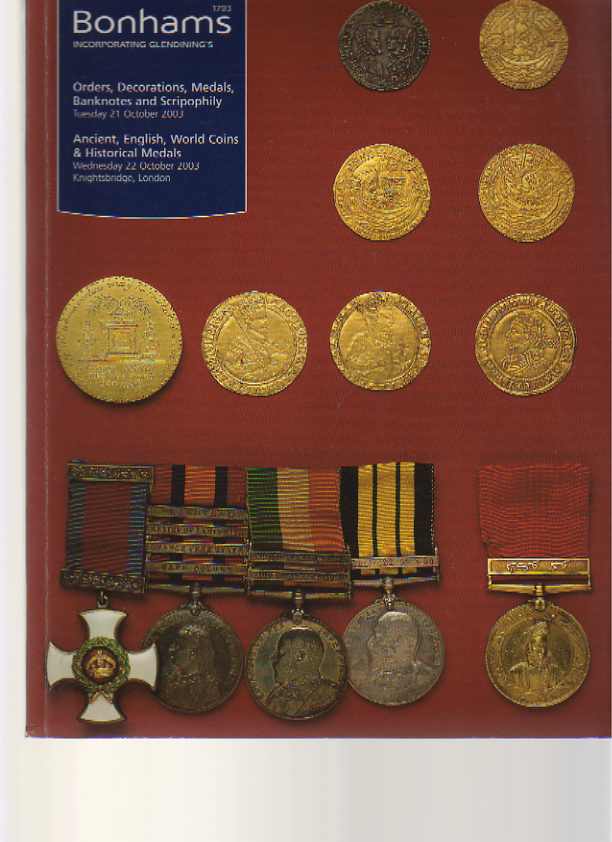 Bonhams 2003 Orders, Decoration & Medals, Banknotes, Coins