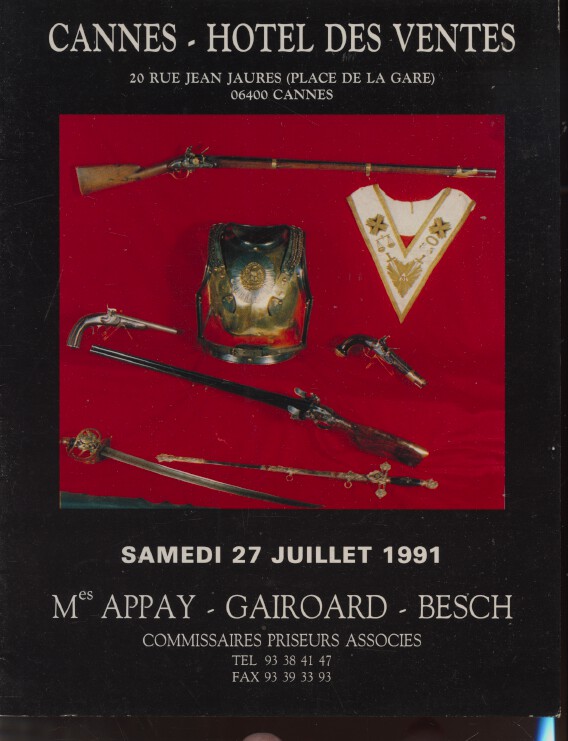 Cannes Enchères July 1991 Canes, Antique Arms, Freemasonry Objects