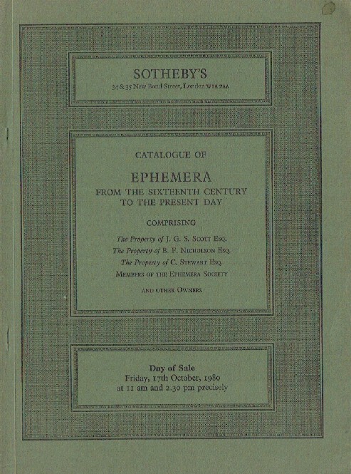 Sothebys October 1980 Ephemera from the Sixteenth Century to the Present Day