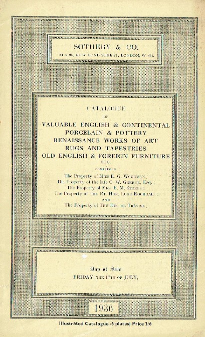 Sothebys July 1936 Valuable English Pottery, WOA, Rugs (Digital only)