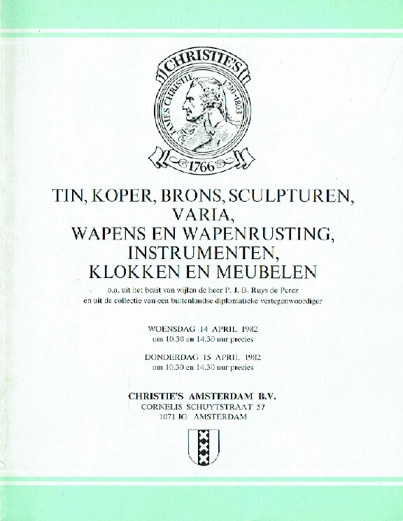 Christies April 1982 Tin, Copper, Bronze, Arms & Armour, Clocks & Furniture