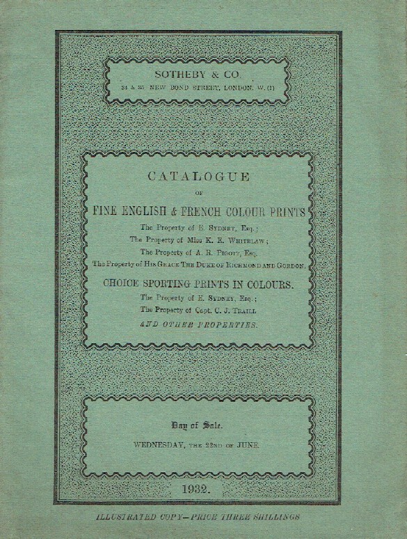 Sothebys June 1932 Fine English & French Colour Prints (Digital only)
