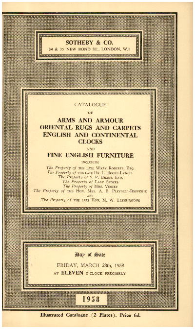 Sothebys March 1958 Arms & Armour, Oriental Rugs and Carpets etc. (Digital only)