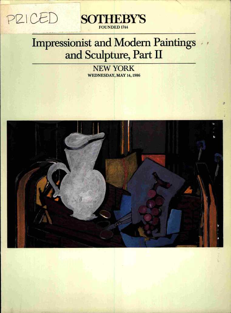Sothebys May 1986 Impressionist & Modern Paintings and Sculpture, (Digital Only)