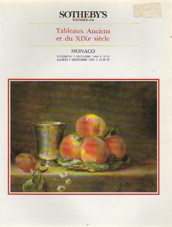 Sothebys & 3rd December 1988 Old Masters & 19th Century Paintings (Digital Only)