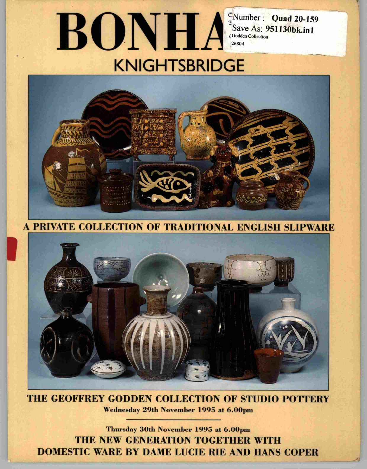 Bonhams November 1995 English Slipware & Godden Collection etc,. (Digital Only)