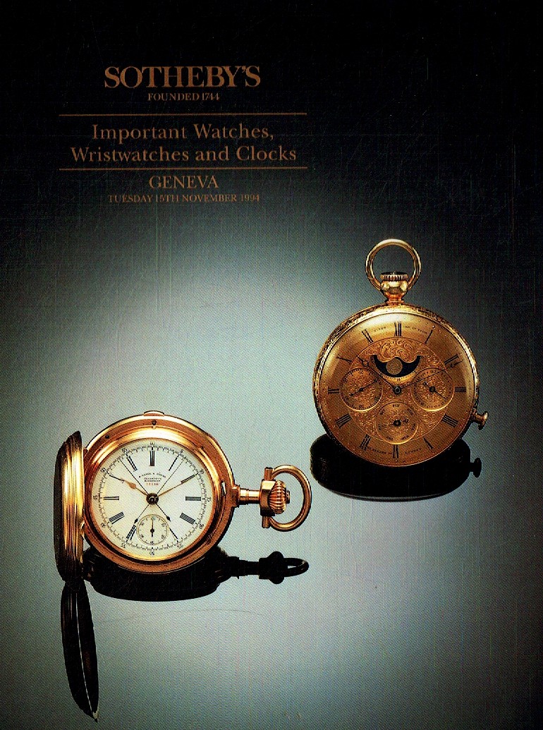 Sothebys November 1994 Important Watches, Wristwatches & Clocks (Digital Only)