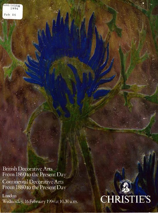 Christies February 1994 British Decorative Arts From 1860 (Digital Only)