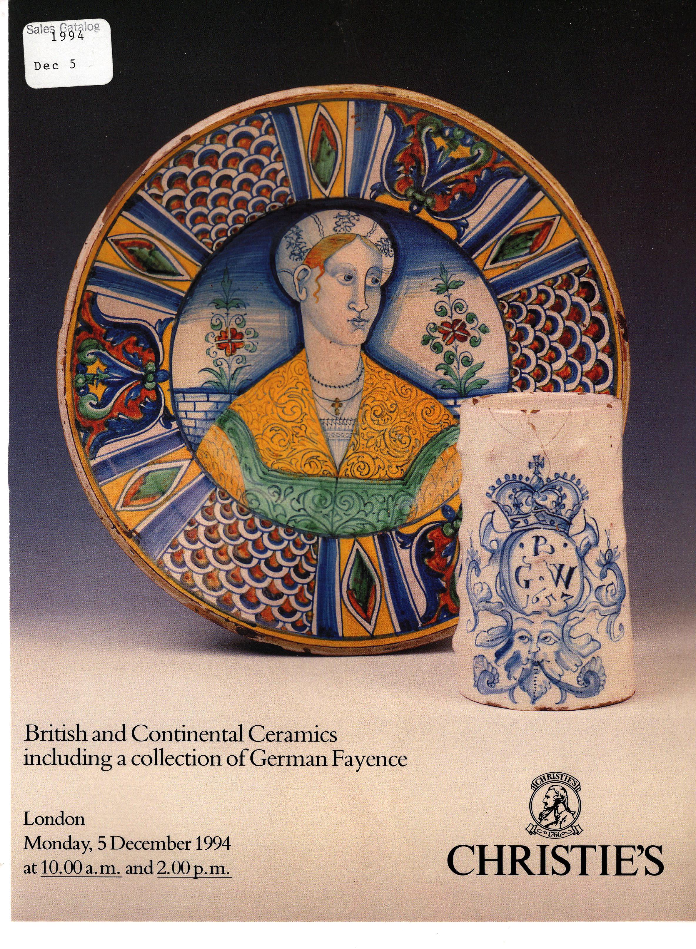 Christies December 1994 British & Continental Ceramics including (Digital Only)