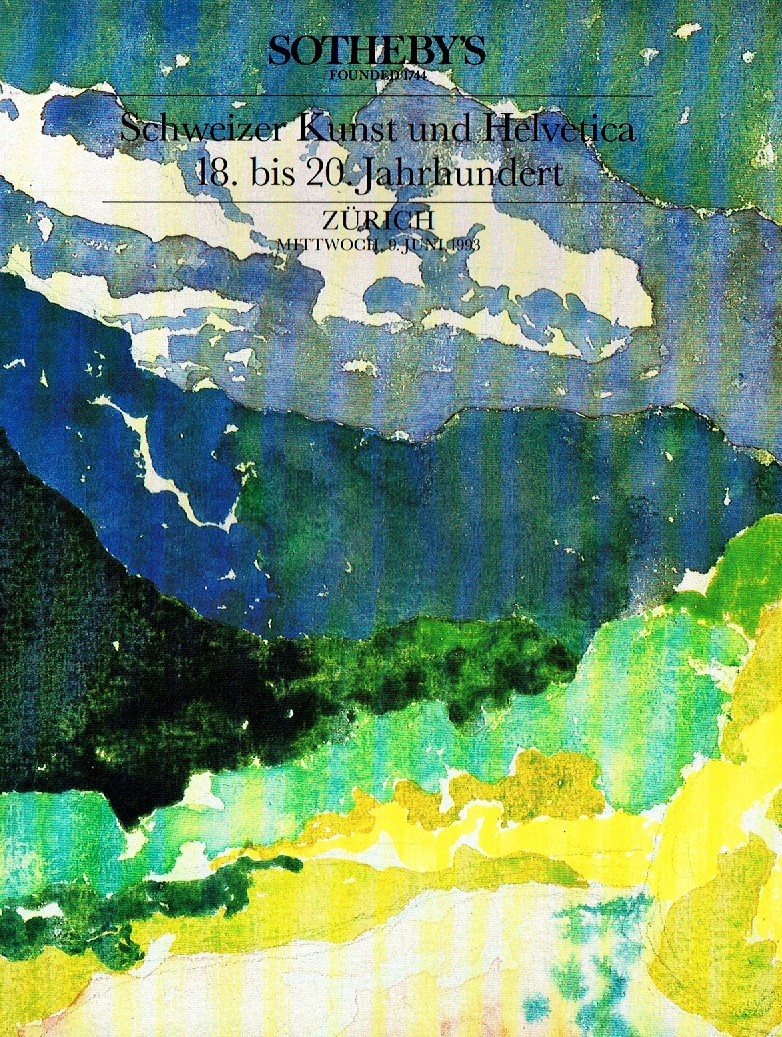 Sothebys June 1993 Swiss art and Helvetica 18th to 20th Centuries (Digital Only)