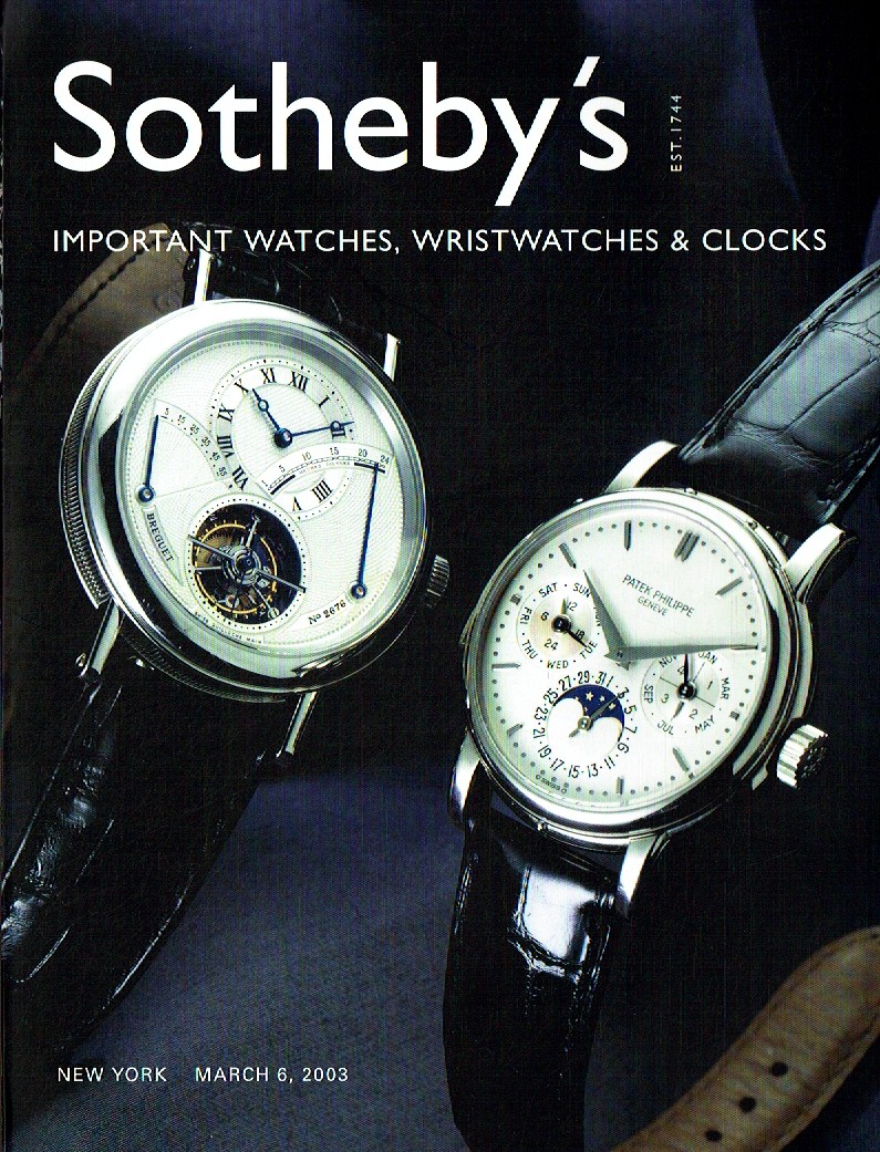 Sothebys March 2003 Important Watches, Wristwatches & Clocks (Digital Only)