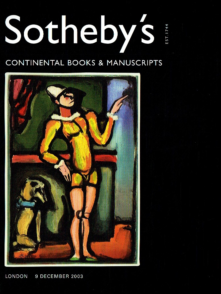 Sothebys December 2003 Continental Books and Manuscripts (Digital Only)