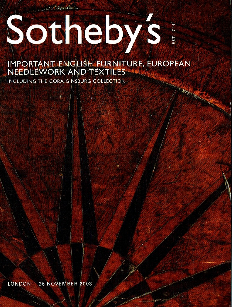 Sothebys November 2003 Important English Furniture, European Need (Digital Only