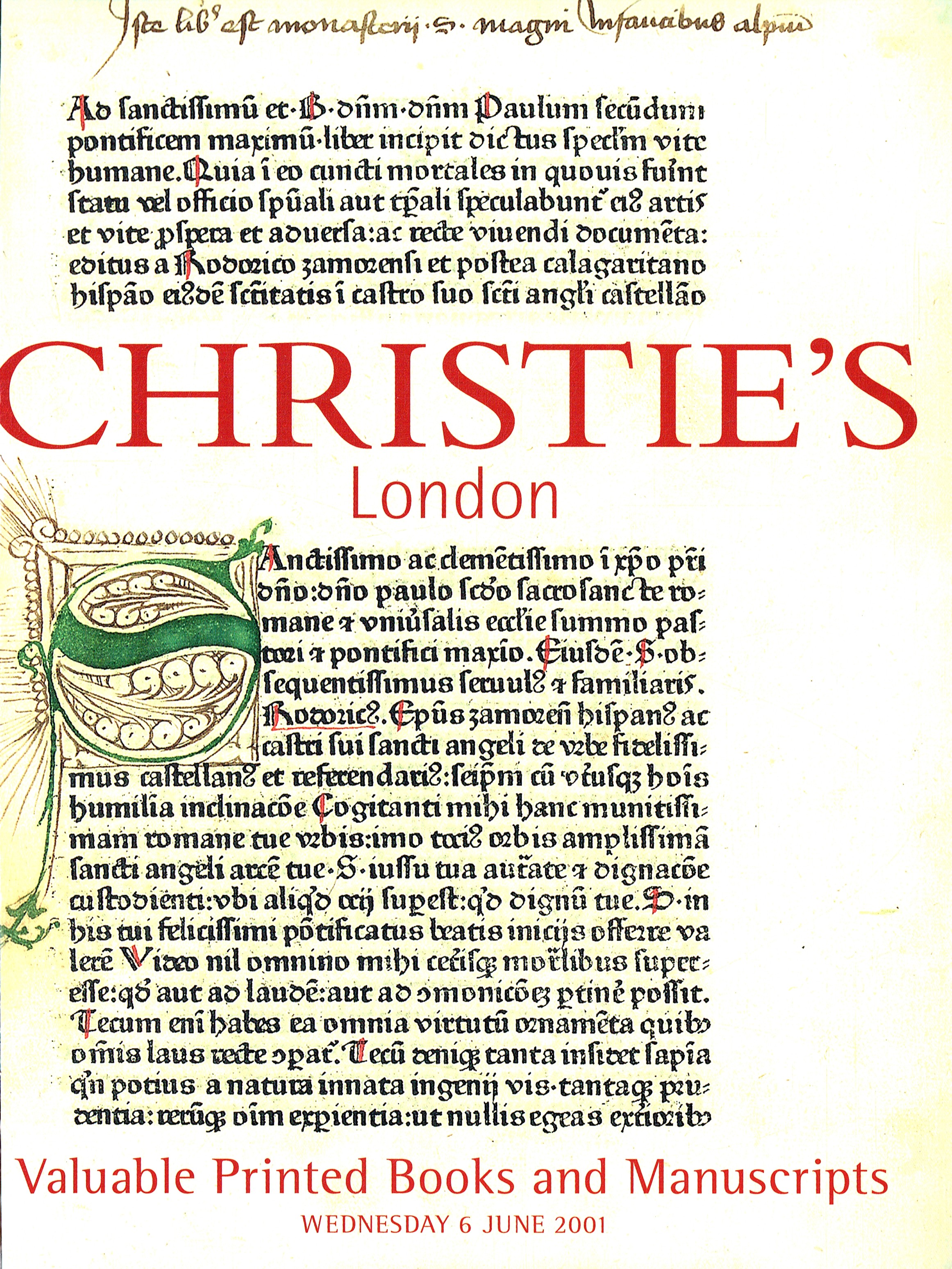 Christies June 2001 Valuable Printed Books & Manuscripts (Digital Only)
