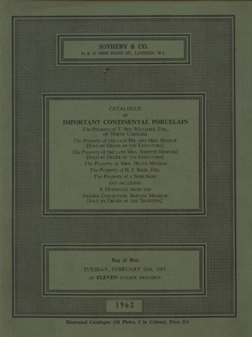 Sothebys February 1963 Important Continental Porcelain