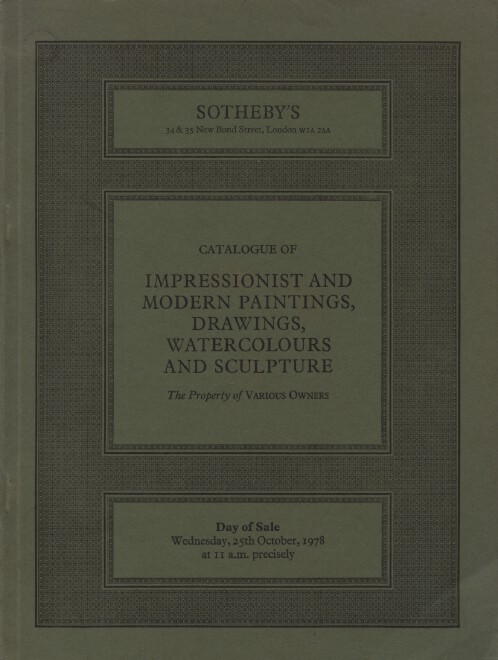 Sothebys October 1978 Impressionist & Modern Paintings, Drawings, Sculpture etc.