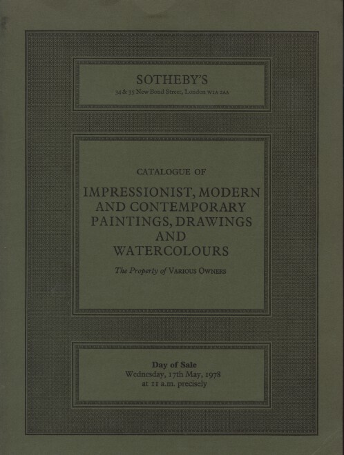 Sothebys May 1978 Impressionist, Modern & Contemporary Paintings, Drawings etc