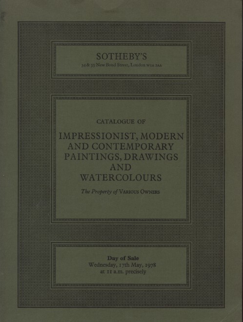 Sothebys May 1978 Impressionist, Modern & Contemporary Paintings, Drawings etc