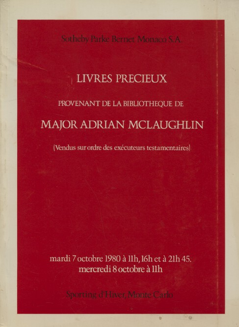 Sothebys Oct 1980 Precioius Books from the Library of Major Adrian McLaughlin