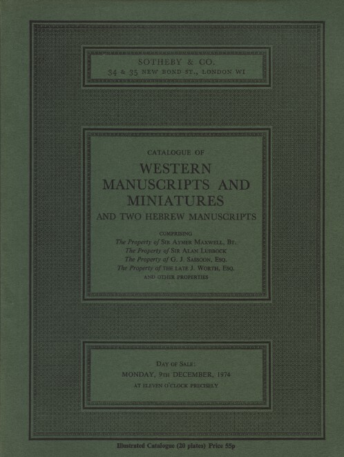 Sothebys Dec 1974 Western Manuscripts & Miniatures & Two Hebrew Manuscripts