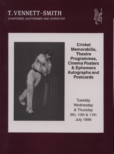 Vennett-Smith July 1996 Cricket Memorabilia, Theatre Programmes, Autographs etc. - Click Image to Close