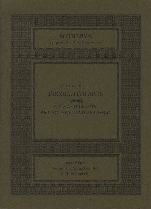 Sothebys Sept 1983 Decorative Arts inc. Arts & Crafts, Art Nouveau & Art Deco - Click Image to Close