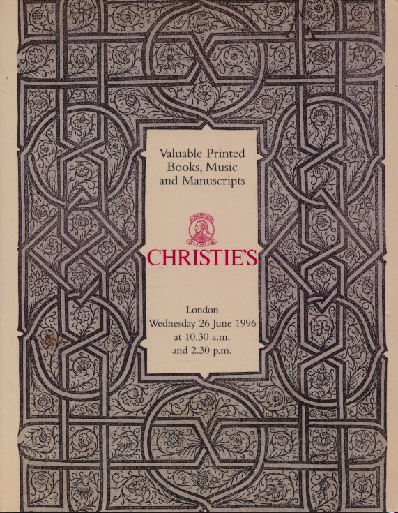 Christies June 1996 Valuable Printed Books, Music and Manuscripts