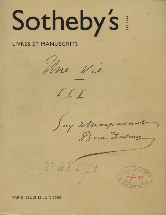Sothebys June 2003 Books and Manuscripts