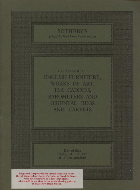 Sothebys June 1979 English Furniture, Works of Art, Tea Caddies, Rugs