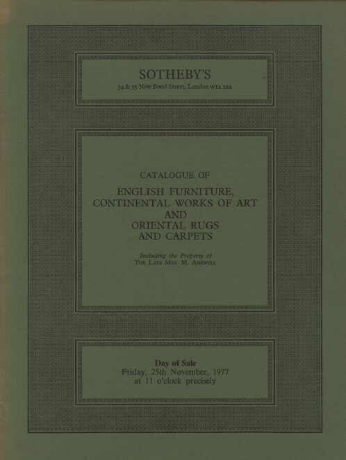 Sothebys November 1977 English Furniture, Continental Works of Art