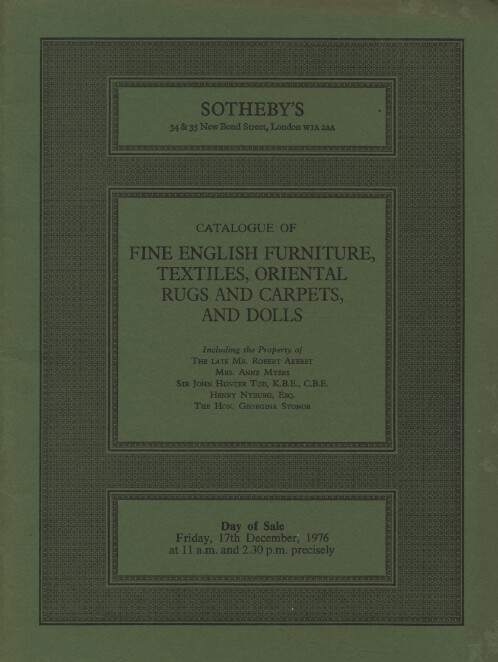 Sothebys December 1976 Fine English Furniture, Textiles, Oriental Rugs & Carpets