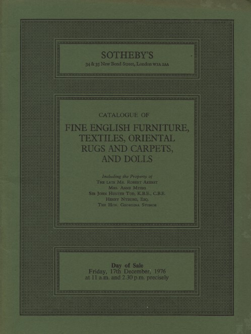 Sothebys December 1976 Fine English Furniture, Textiles, Oriental Rugs & Carpets
