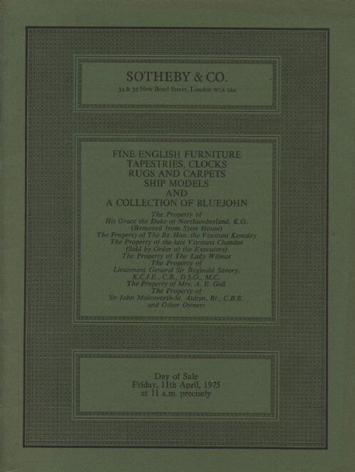 Sothebys April 1975 Fine English Furniture, Tapestries, Oriental Rugs & Carpets