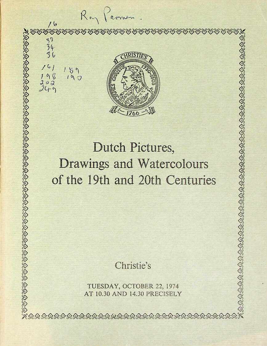 Christies October 1974 Dutch Pictures, Drawings & Watercolours