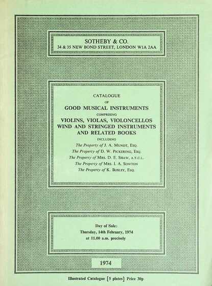 Sothebys Feb 1974 Good Musical Instruments Comprising Violins, Violas