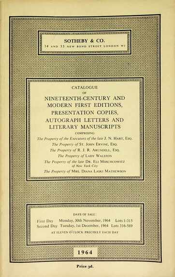 Sothebys Nov & Dec 1964 19th Century & Modern First Editions etc.