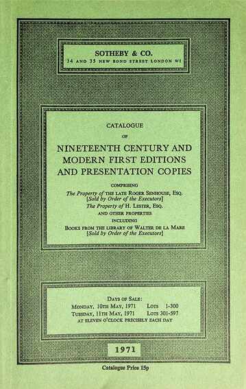 Sothebys May 1971 19th Century & Modern First Editions etc.