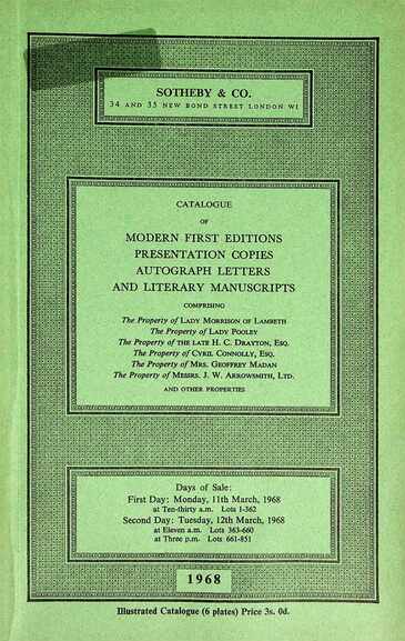 Sothebys March 1968 Modern First Editions Presentation Copies Autograph etc.