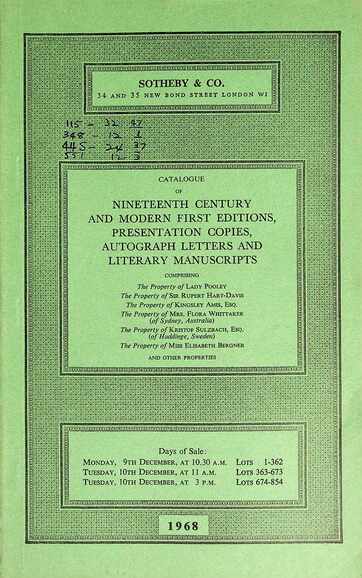 Sothebys Dec 1968 19th Century & Modern First Editions etc.