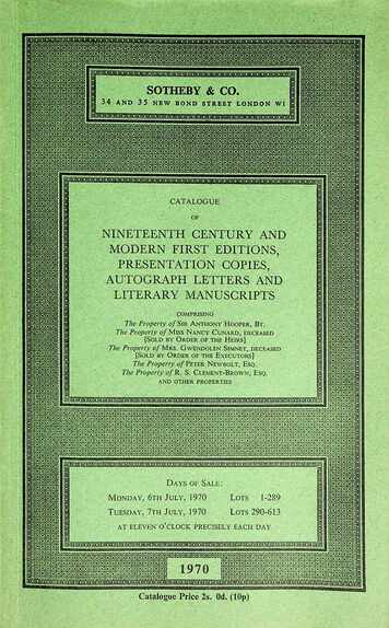 Sothebys July 1970 19th Century & Modern First Editions etc.