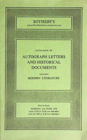 Sothebys June 1978 Autograph Letters & Historical Documents