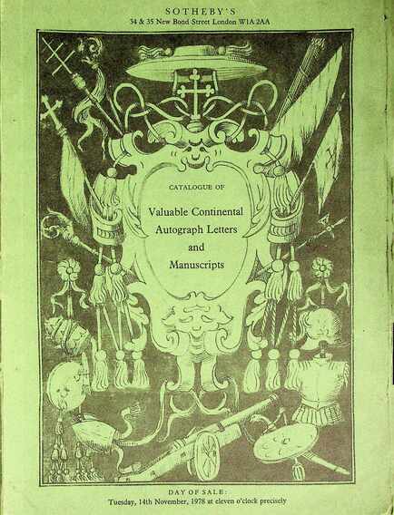 Sothebys November 1978 Valuable Continental Autograph letters & Manuscripts