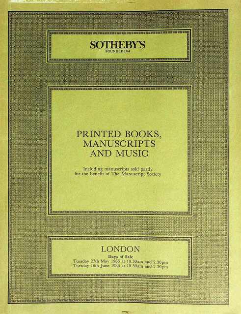 Sothebys May & June 1986 Printed Books Manuscripts & Music