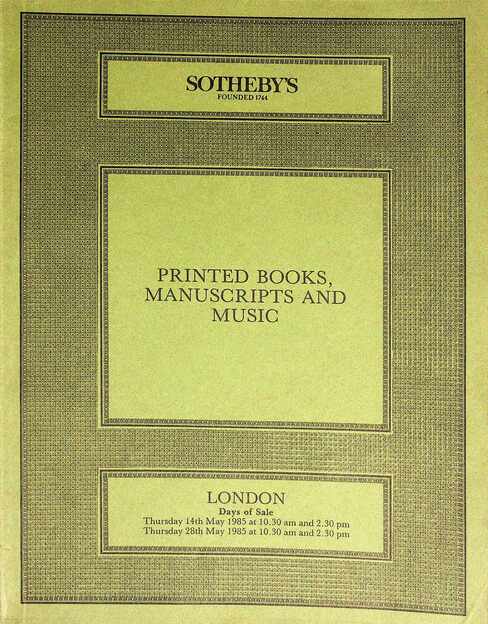 Sothebys May 1985 Printed Books Manuscripts & Music