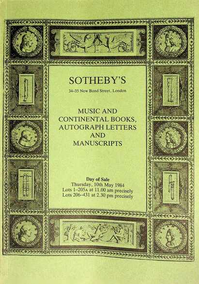 Sothebys May 1984 Music & Continental Books, Autograph Letter etc.